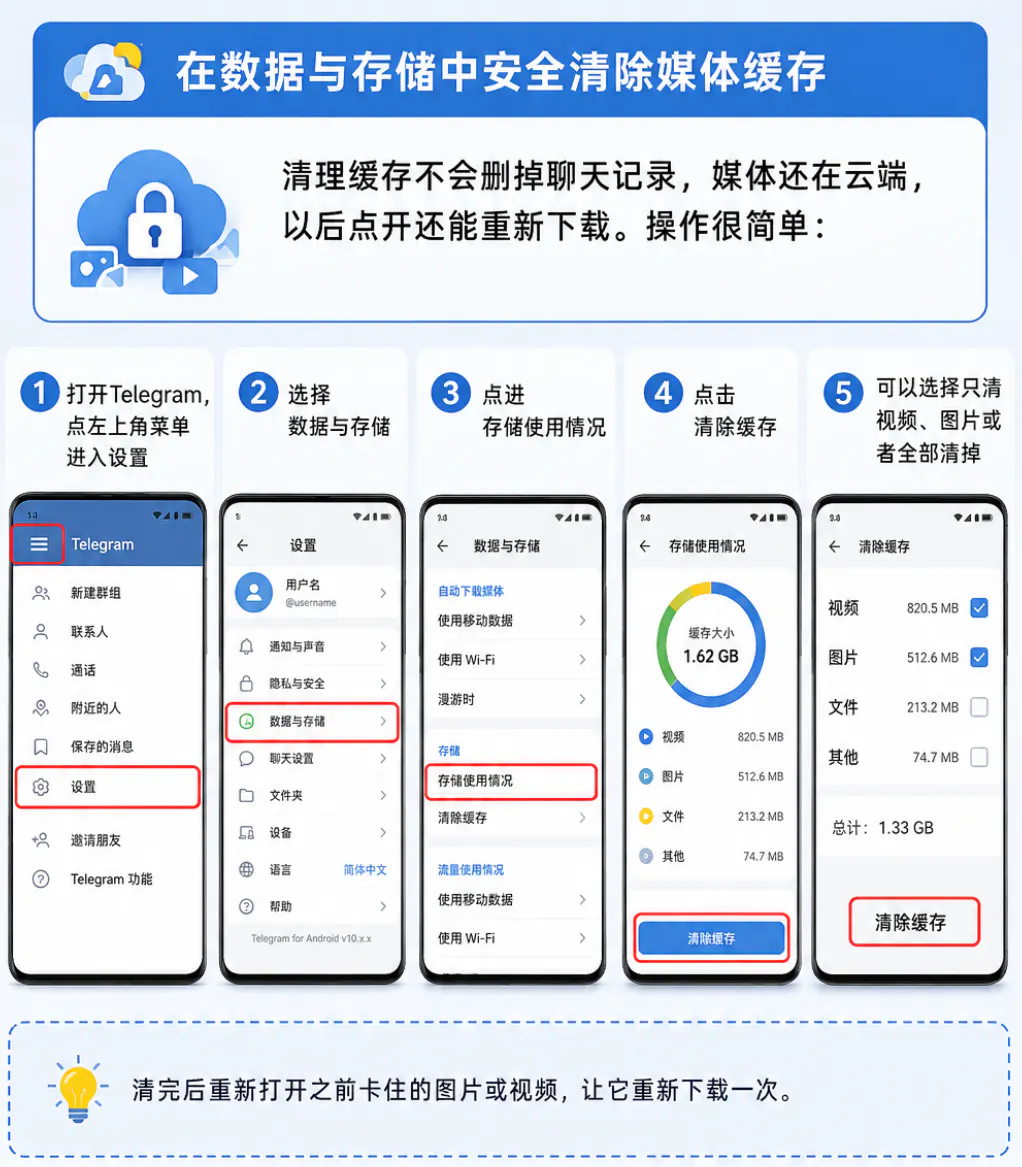 在数据与存储中清除媒体缓存