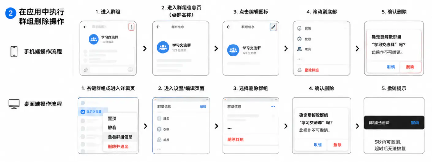 在应用中执行群组删除操作